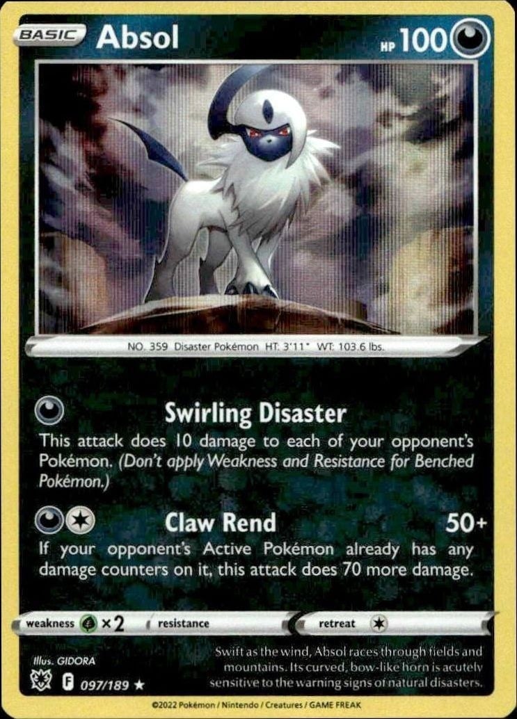 Absol 2022 Pokémon Astral Radiance #097/189 Pokémon Card - Front 2022 Pokémon Astral Radiance Absol #097/189 Pokémon card front