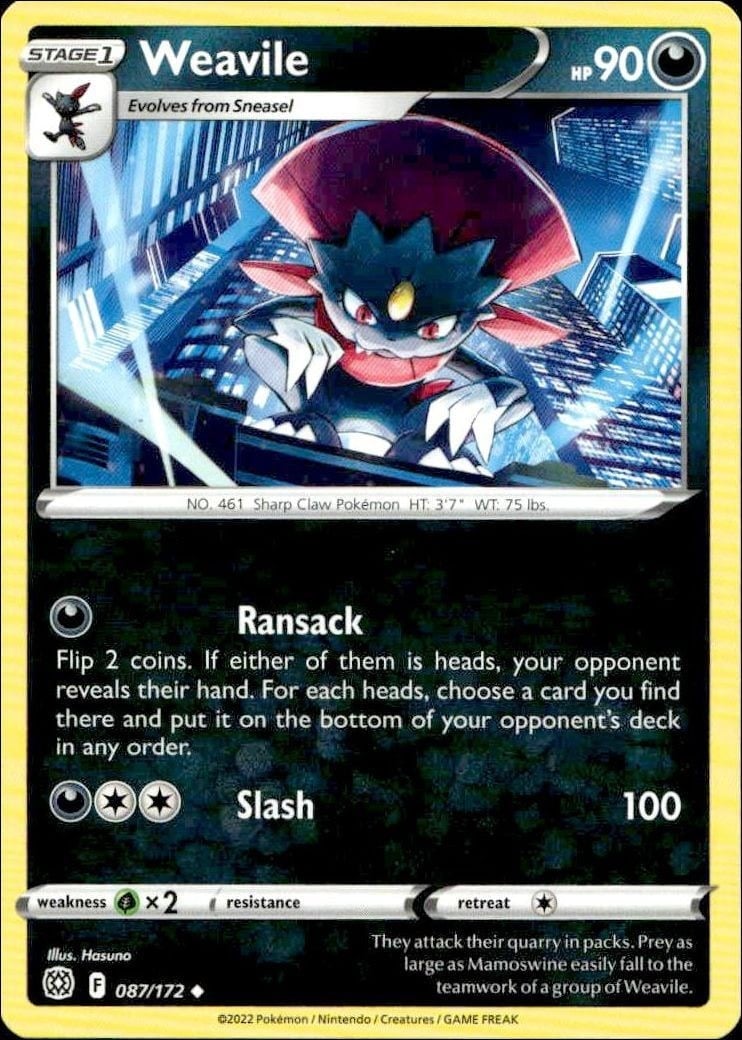 2022 Pokémon Brilliant Stars Weavile #087/172 trading card