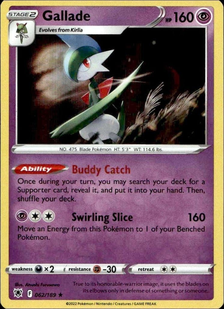 Gallade 2022 Pokémon Astral Radiance #062/189 Pokémon Card - Front 2022 Pokémon Astral Radiance Gallade #062/189 Pokémon card front