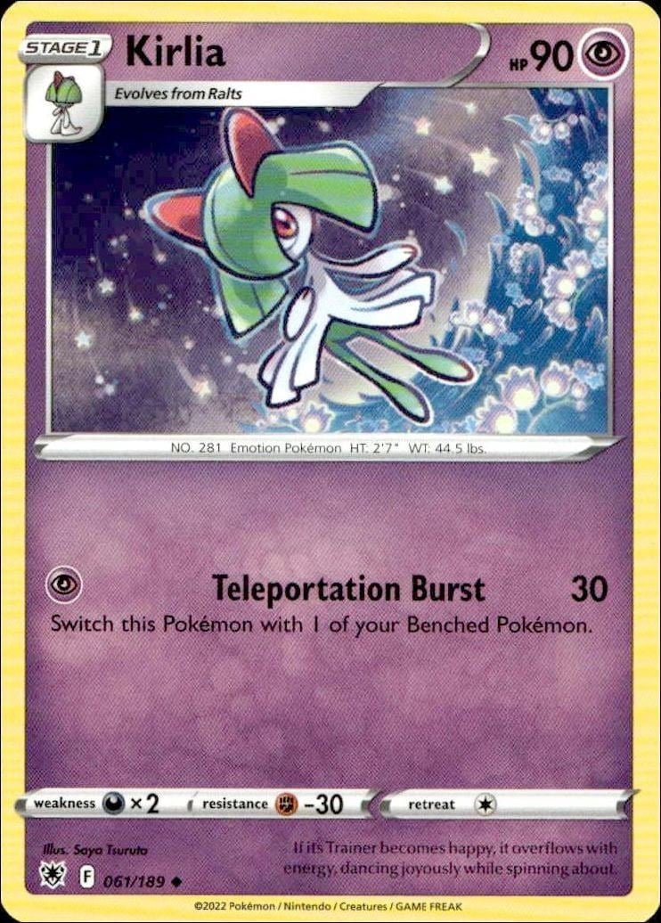 Kirlia 2022 Pokémon Astral Radiance #061/189 Pokémon Card - Front 2022 Pokémon Astral Radiance Kirlia #061/189 Pokémon card front