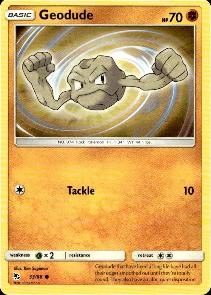 Geodude 2019 Pokémon Hidden Fates #33/68 Pokémon Card - Front 2019 Pokémon Hidden Fates Geodude #33/68 Pokémon card front