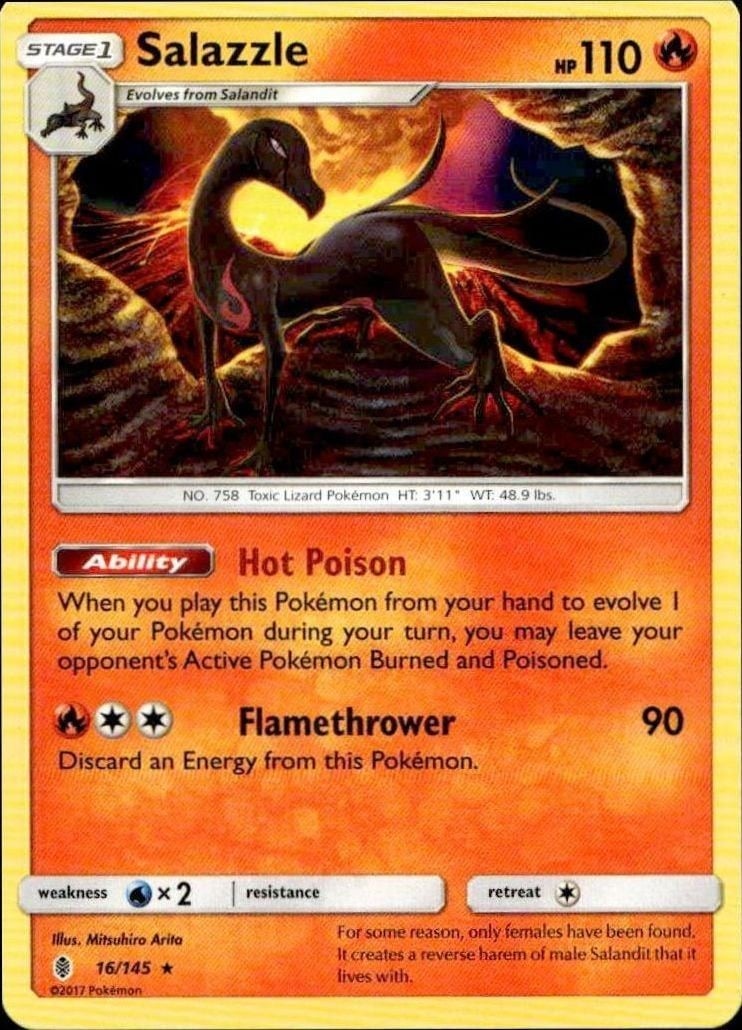 Salazzle 2017 Pokémon Guardians Rising #016/145 Pokémon Card - Front 2017 Pokémon Guardians Rising Salazzle #016/145 Pokémon card front