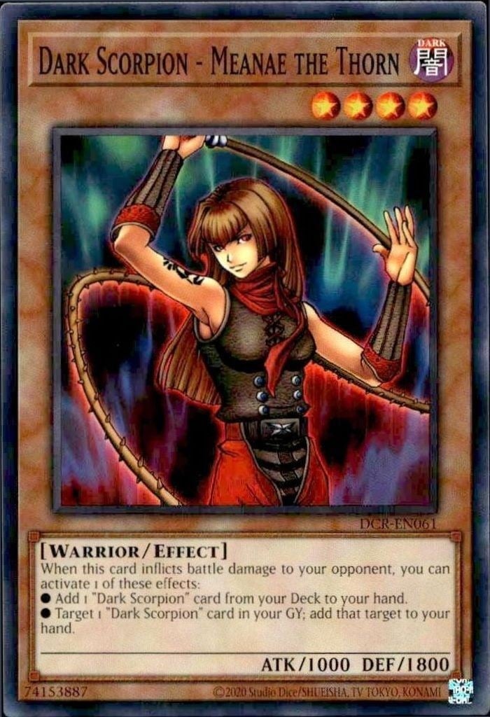 Dark Scorpion - Meanae the Thorn 2023 Yu-Gi-Oh! Dark Crisis #DCR-EN061 Yu-Gi-Oh! Card - Front 2023 Yu-Gi-Oh! Dark Crisis Dark Scorpion - Meanae the Thorn #DCR-EN061 Yu-Gi-Oh! card front