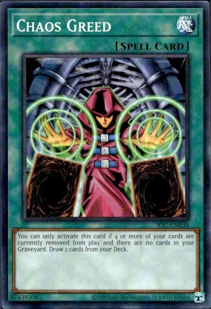 Chaos Greed 2023 Yu-Gi-Oh! Invasion of Chaos #IOC-EN038 Yu-Gi-Oh! Card - Front 2023 Yu-Gi-Oh! Invasion of Chaos Chaos Greed #IOC-EN038 Yu-Gi-Oh! card front