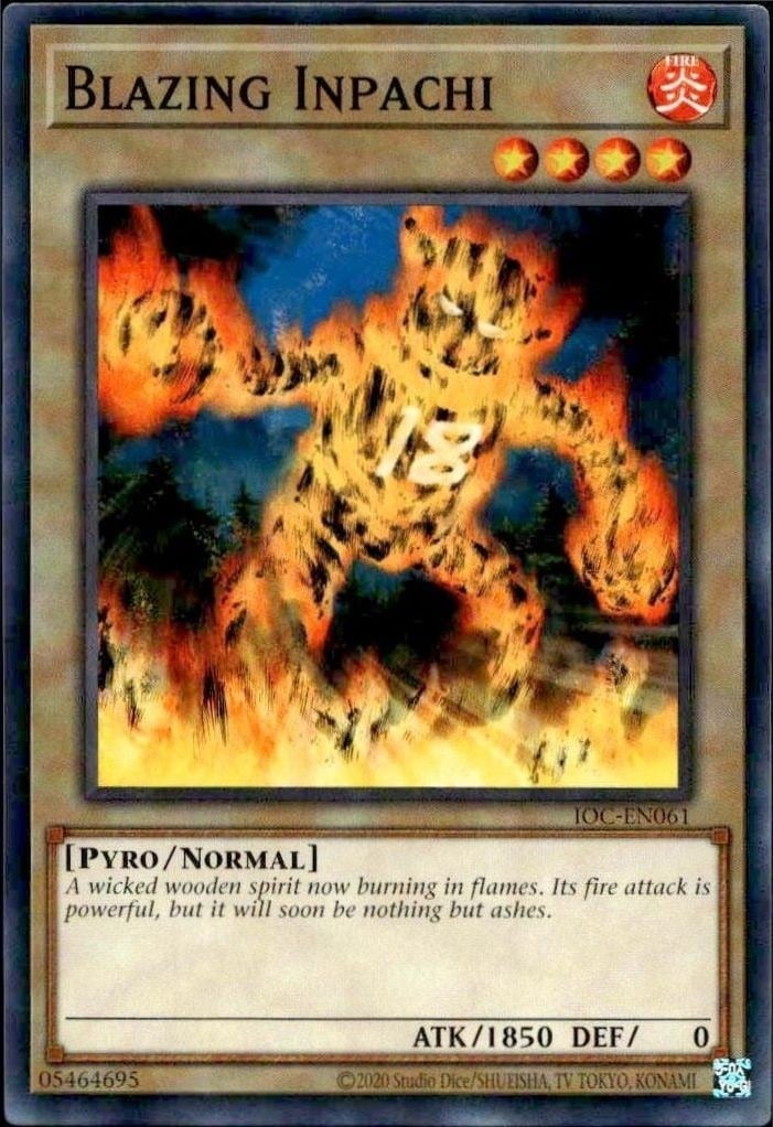 Blazing Inpachi 2023 Yu-Gi-Oh! Invasion of Chaos #IOC-EN061 Yu-Gi-Oh! Card - Front 2023 Yu-Gi-Oh! Invasion of Chaos Blazing Inpachi #IOC-EN061 Yu-Gi-Oh! card front