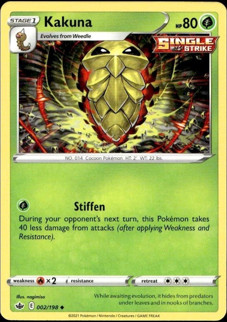 Kakuna 2021 Pokémon Chilling Reign #002/198 Pokémon Card - Front 2021 Pokémon Chilling Reign Kakuna #002/198 Pokémon card front