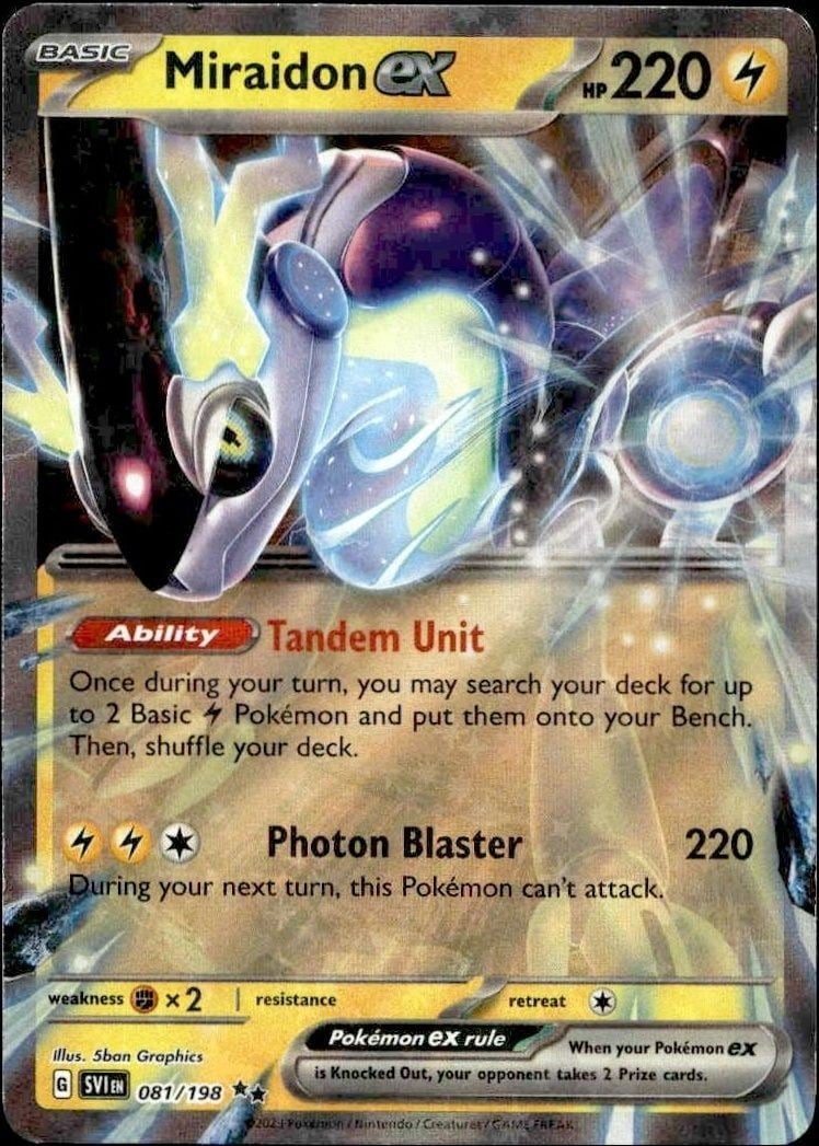 Miraidon Ex 2022 Pokémon Scarlet & Violet #081/198 Pokémon Card - Front 2022 Pokémon Scarlet & Violet Miraidon Ex #081/198 Pokémon card front