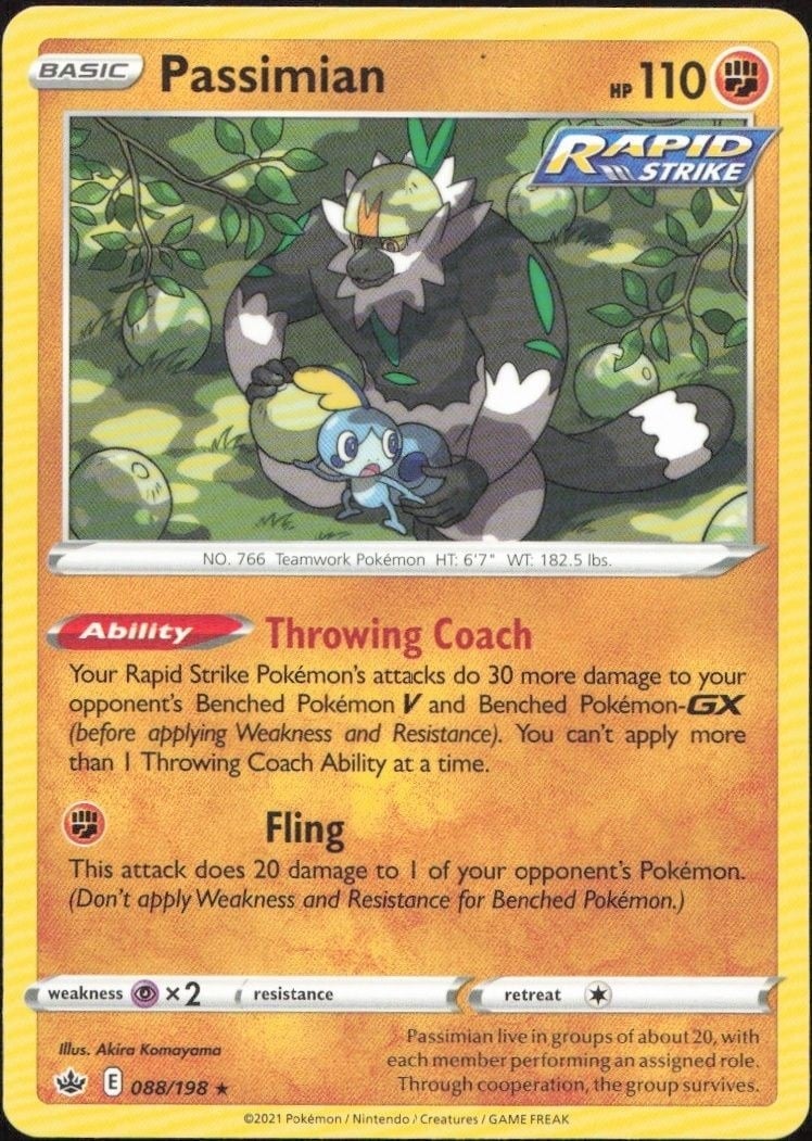 Passimian 2021 Pokémon Chilling Reign #088/198 Pokémon Card - Front 2021 Pokémon Chilling Reign Passimian #088/198 Pokémon card front
