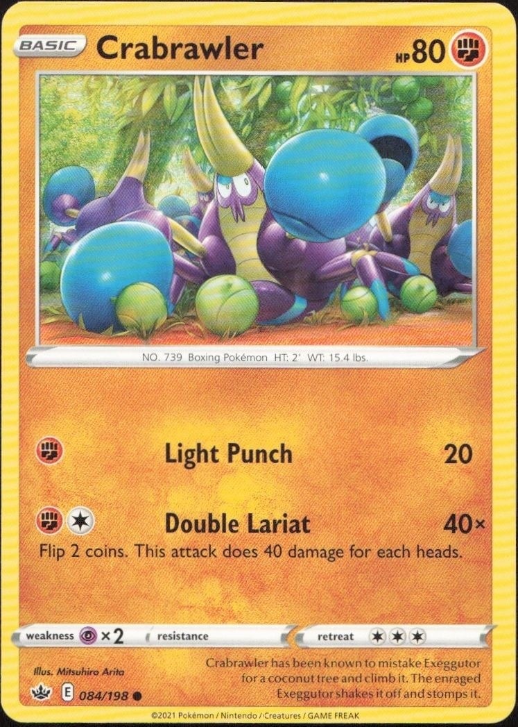 Crabrawler 2021 Pokémon Chilling Reign #084/198 Pokémon Card - Front 2021 Pokémon Chilling Reign Crabrawler #084/198 Pokémon card front