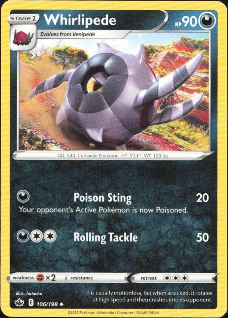 Whirlipede 2021 Pokémon Chilling Reign #106/198 Pokémon Card - Front 2021 Pokémon Chilling Reign Whirlipede #106/198 Pokémon card front
