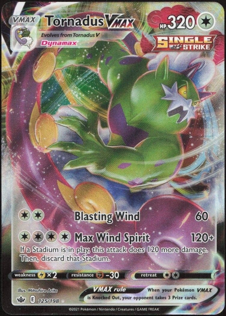Tornadus Vmax 2021 Pokémon Chilling Reign #125/198 Pokémon Card - Front 2021 Pokémon Chilling Reign Tornadus Vmax #125/198 Pokémon card front