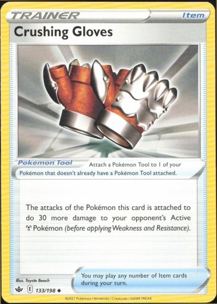 Crushing Gloves 2021 Pokémon Chilling Reign #133/198 Pokémon Card - Front 2021 Pokémon Chilling Reign Crushing Gloves #133/198 Pokémon card front