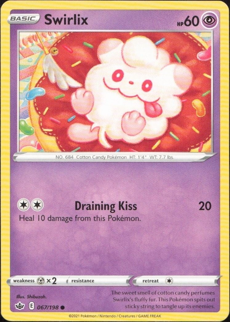 Swirlix 2021 Pokémon Chilling Reign #067/198 Pokémon Card - Front 2021 Pokémon Chilling Reign Swirlix #067/198 Pokémon card front