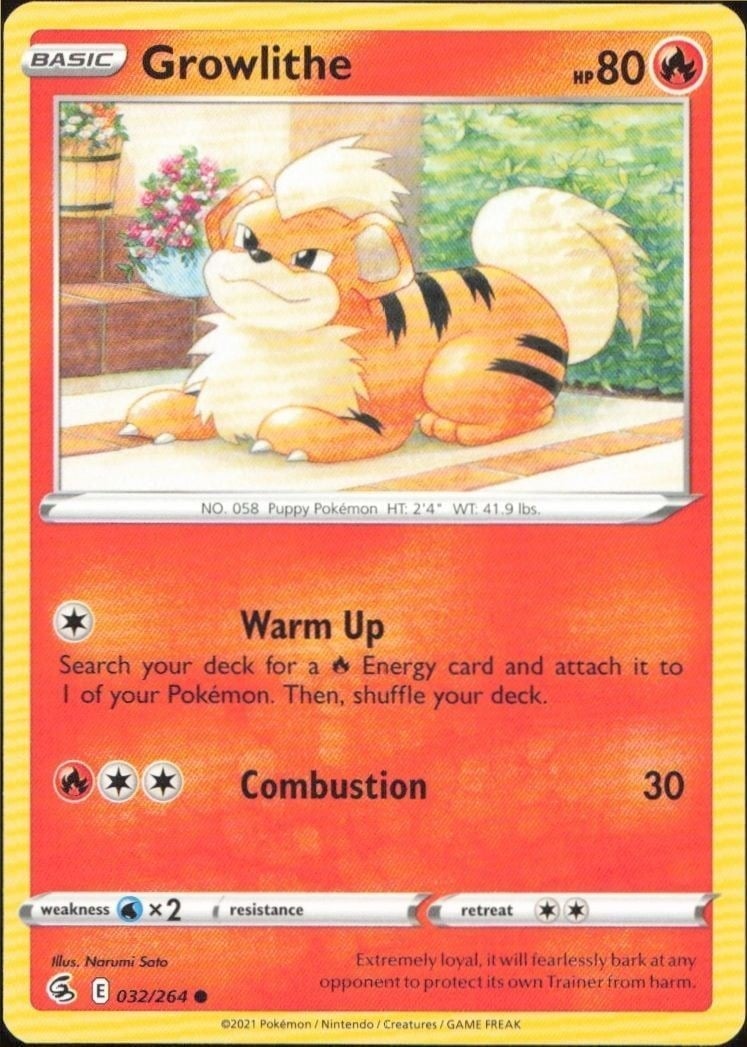 Growlithe 2021 Pokémon Fusion Strike #032/264 Pokémon Card - Front 2021 Pokémon Fusion Strike Growlithe #032/264 Pokémon card front