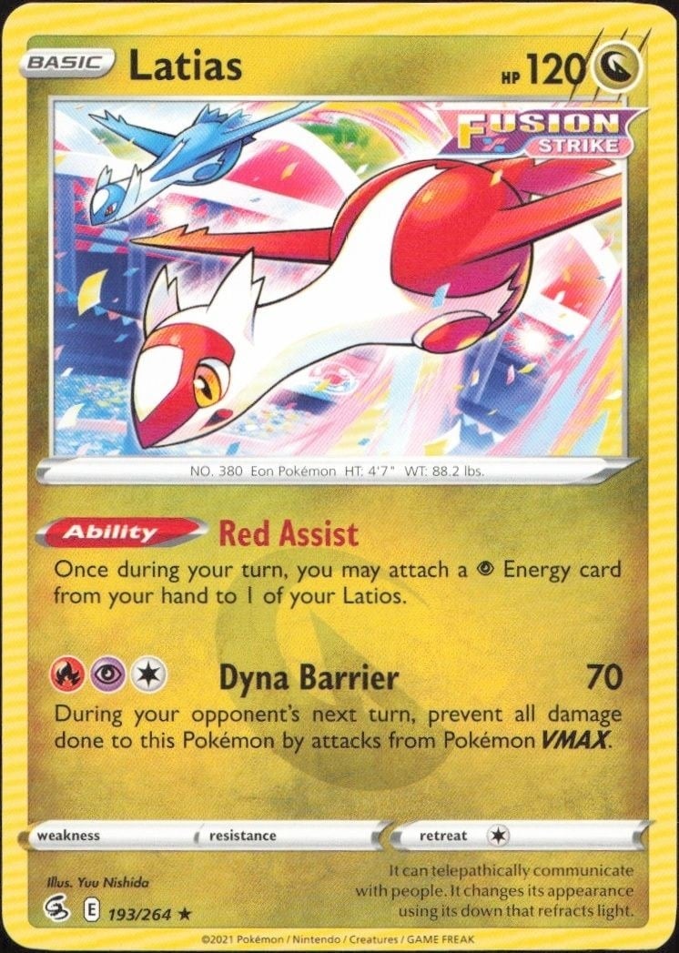 Latias 2021 Pokémon Fusion Strike #193/264 Pokémon Card - Front 2021 Pokémon Fusion Strike Latias #193/264 Pokémon card front