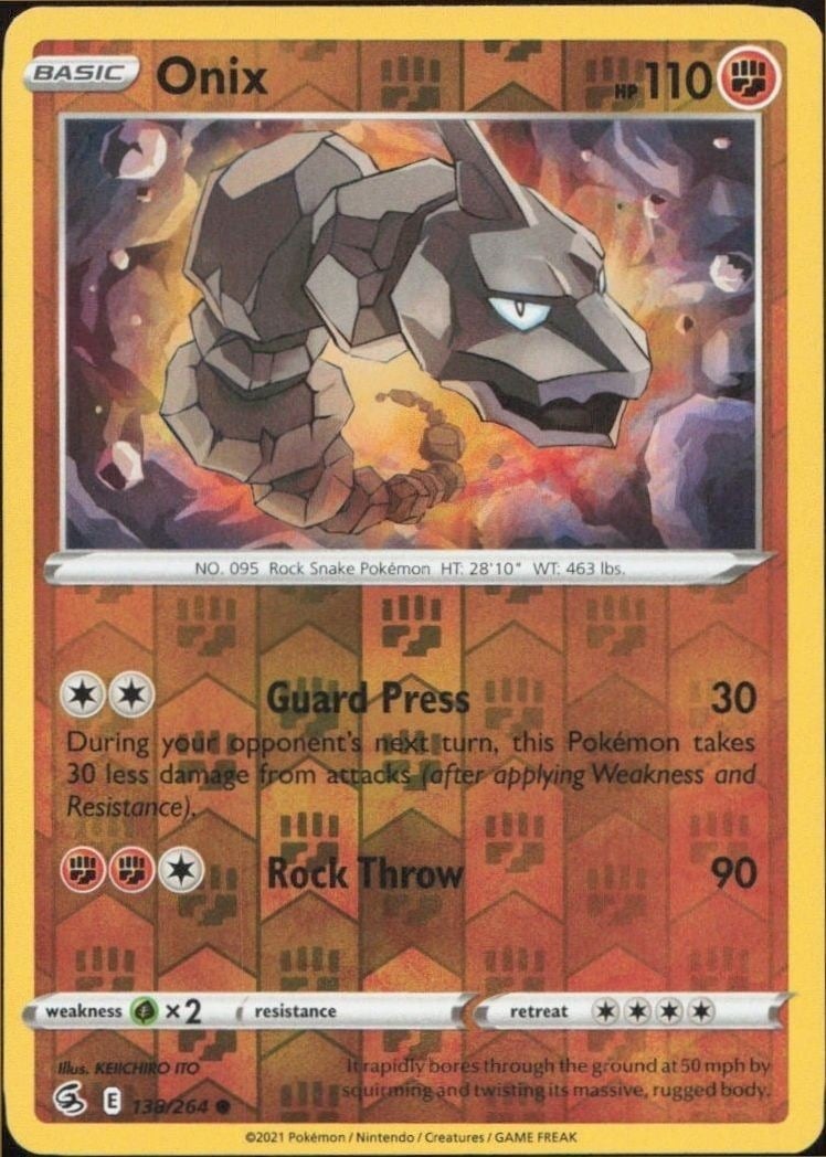 2001 Pokémon Fusion Strike Onix #139/264 trading card