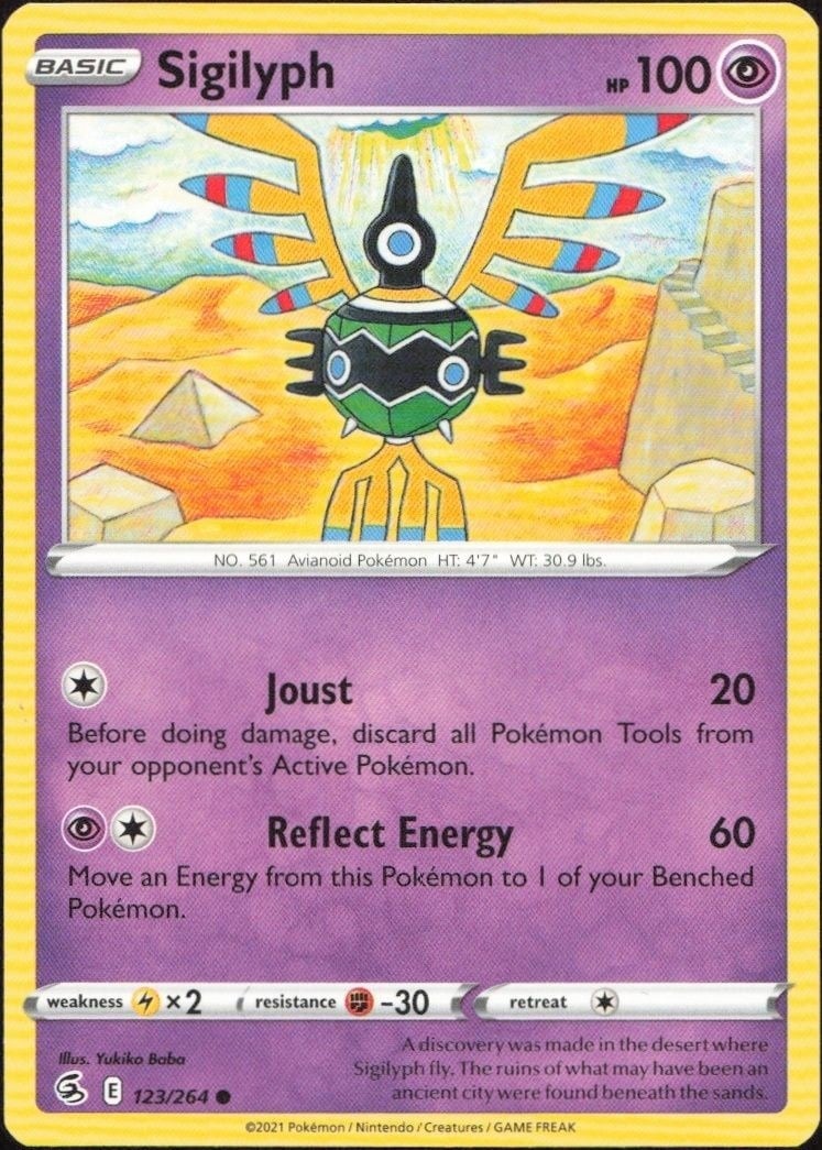 Sigilyph 2021 Pokémon Fusion Strike #123/264 Pokémon Card - Front 2021 Pokémon Fusion Strike Sigilyph #123/264 Pokémon card front