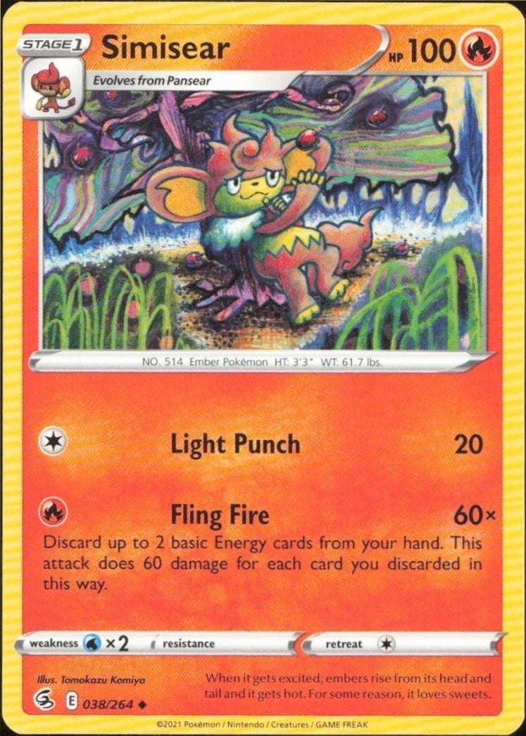 Simisear 2021 Pokémon Fusion Strike #038/264 Pokémon Card - Front 2021 Pokémon Fusion Strike Simisear #038/264 Pokémon card front
