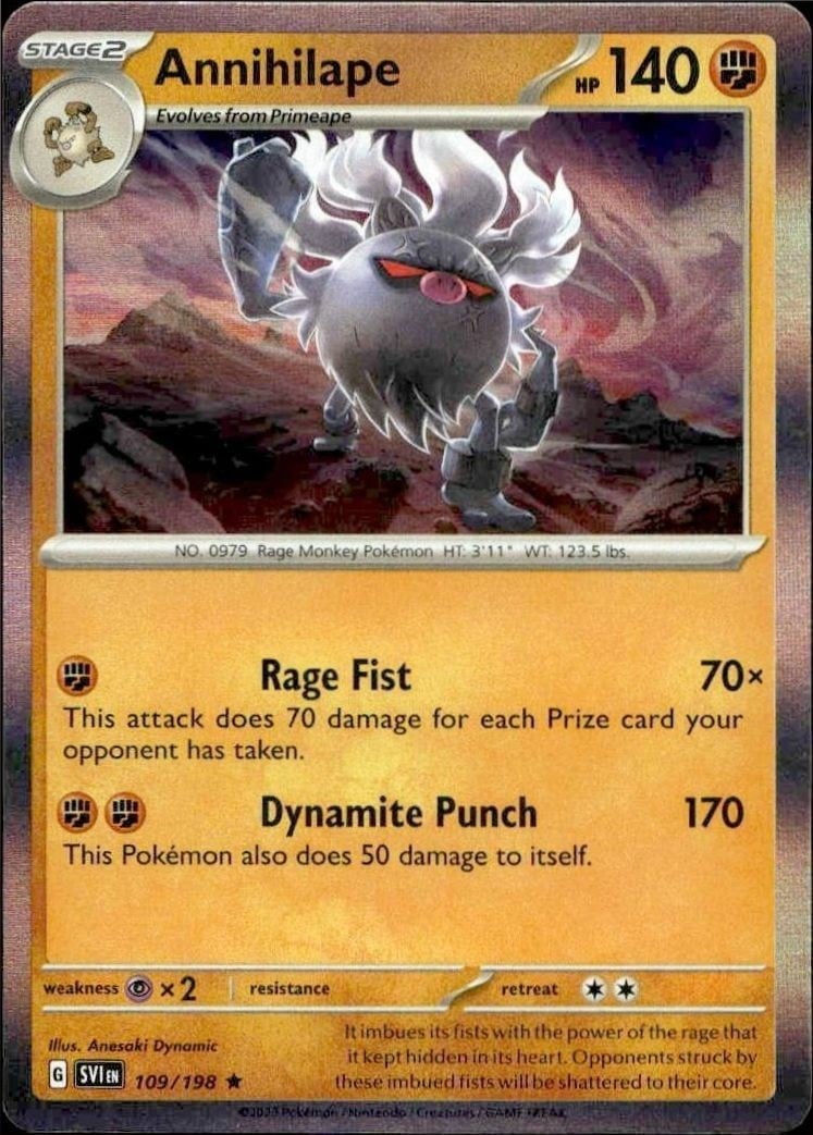 Annihilape 2023 Pokémon Scarlet & Violet #109/198 Pokémon Card - Front 2023 Pokémon Scarlet & Violet Annihilape #109/198 Pokémon card front