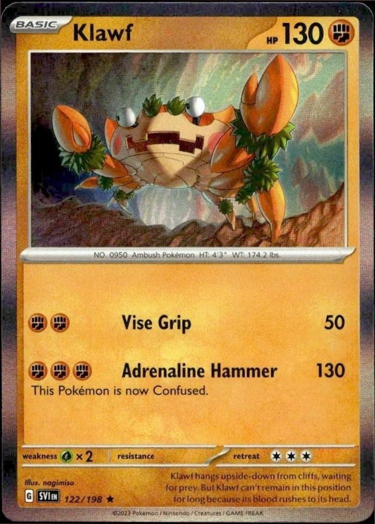 Klawf 2023 Pokémon Scarlet & Violet #122/198 Pokémon Card - Front 2023 Pokémon Scarlet & Violet Klawf #122/198 Pokémon card front