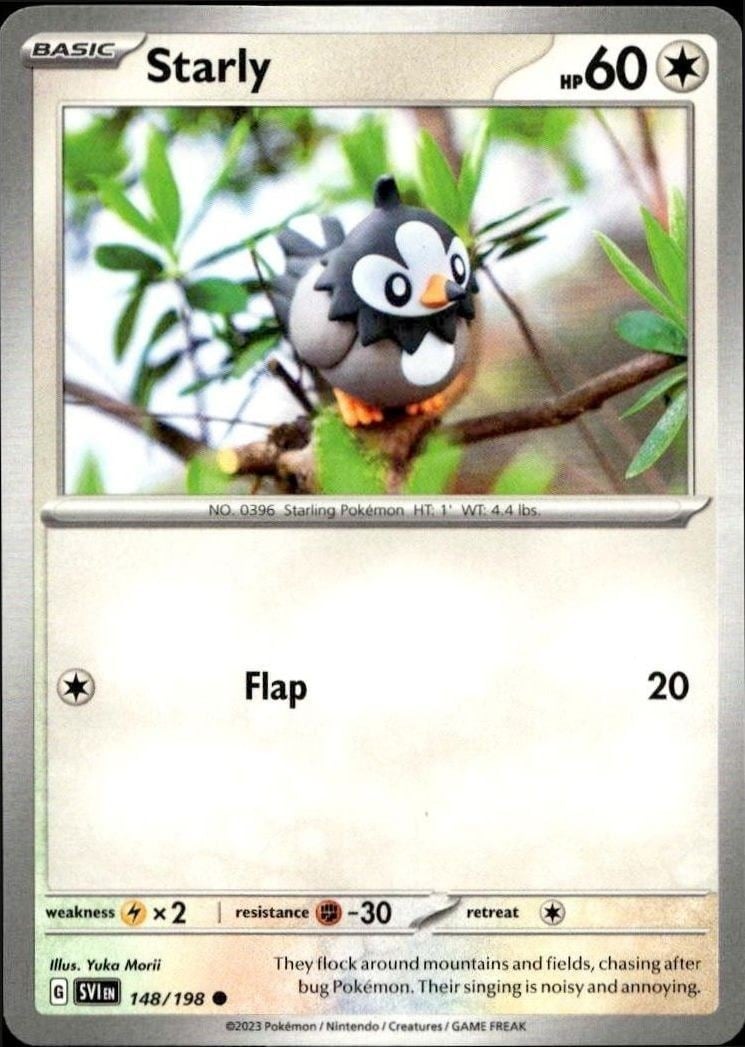 Starly 2023 Pokémon Scarlet & Violet #148/198 Pokémon Card - Front 2023 Pokémon Scarlet & Violet Starly #148/198 Pokémon card front