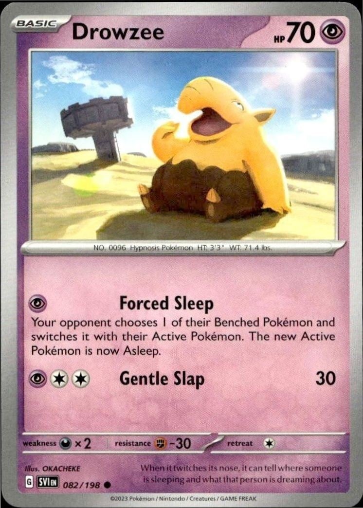 Drowzee 2023 Pokémon Scarlet & Violet #082/198 Pokémon Card - Front 2023 Pokémon Scarlet & Violet Drowzee #082/198 Pokémon card front