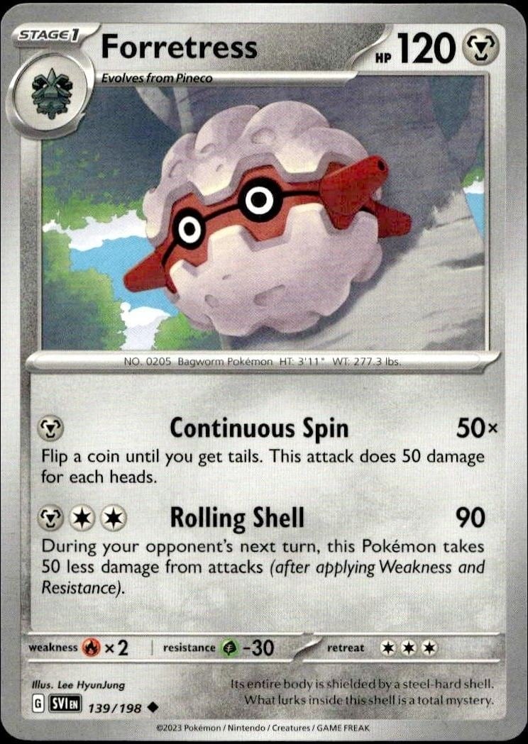 Forretress 2023 Pokémon Scarlet & Violet #139/198 Pokémon Card - Front 2023 Pokémon Scarlet & Violet Forretress #139/198 Pokémon card front