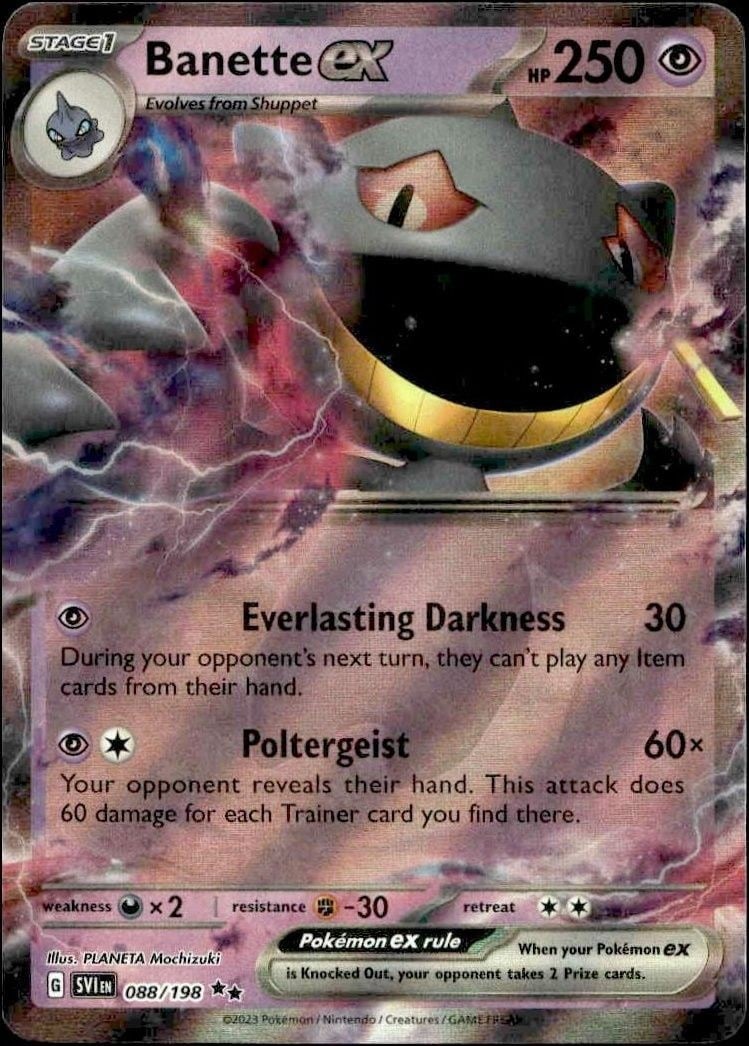 Banette Ex 2023 Pokémon Scarlet & Violet #088/198 Pokémon Card - Front 2023 Pokémon Scarlet & Violet Banette Ex #088/198 Pokémon card front