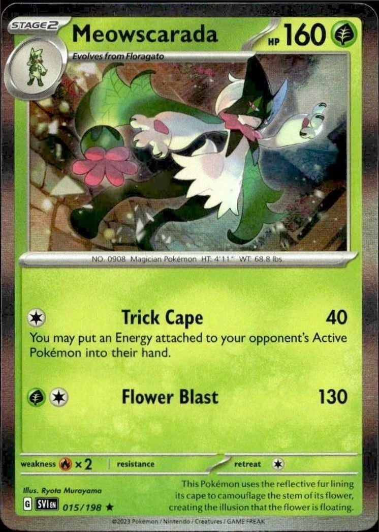 Meowscarada 2023 Pokémon Scarlet & Violet #015/198 Pokémon Card - Front 2023 Pokémon Scarlet & Violet Meowscarada #015/198 Pokémon card front