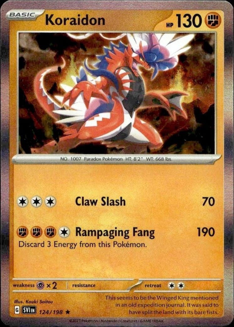 Koraidon 2023 Pokémon Scarlet & Violet #124/198 Pokémon Card - Front 2023 Pokémon Scarlet & Violet Koraidon #124/198 Pokémon card front