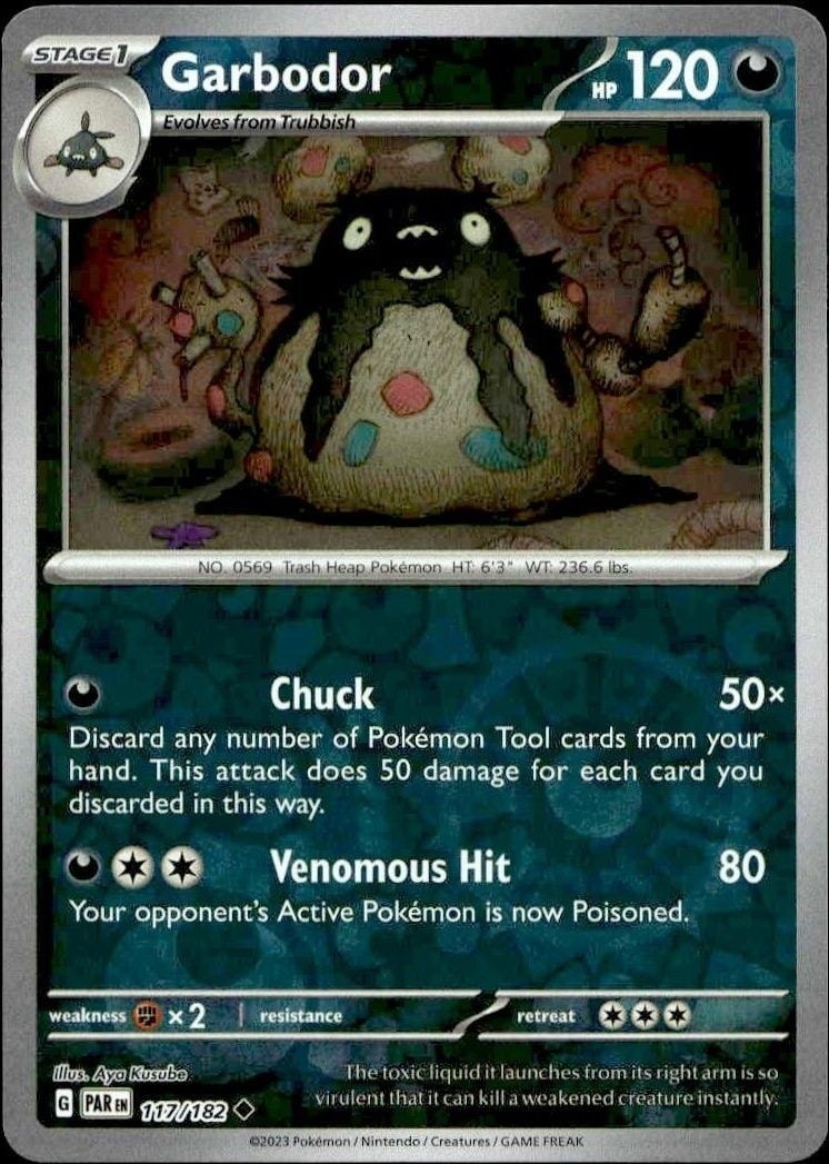 Garbodor 2023 Pokémon Paradox Rift #117/182 Pokémon Card - Front 2023 Pokémon Paradox Rift Garbodor #117/182 Pokémon card front