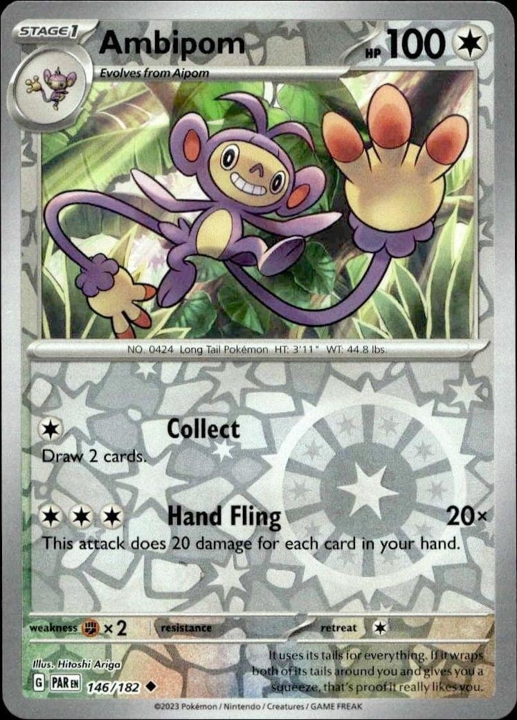 Ambipom 2023 Pokémon Paradox Rift #146/182 Pokémon Card - Front 2023 Pokémon Paradox Rift Ambipom #146/182 Pokémon card front
