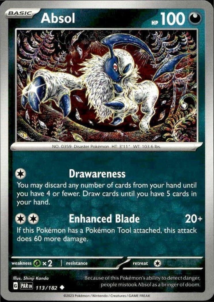 Absol 2023 Pokémon Paradox Rift #113/182 Pokémon Card - Front 2023 Pokémon Paradox Rift Absol #113/182 Pokémon card front