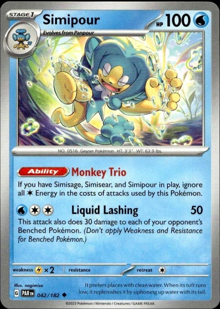 Simipour 2023 Pokémon Paradox Rift #042/182 Pokémon Card - Front 2023 Pokémon Paradox Rift Simipour #042/182 Pokémon card front