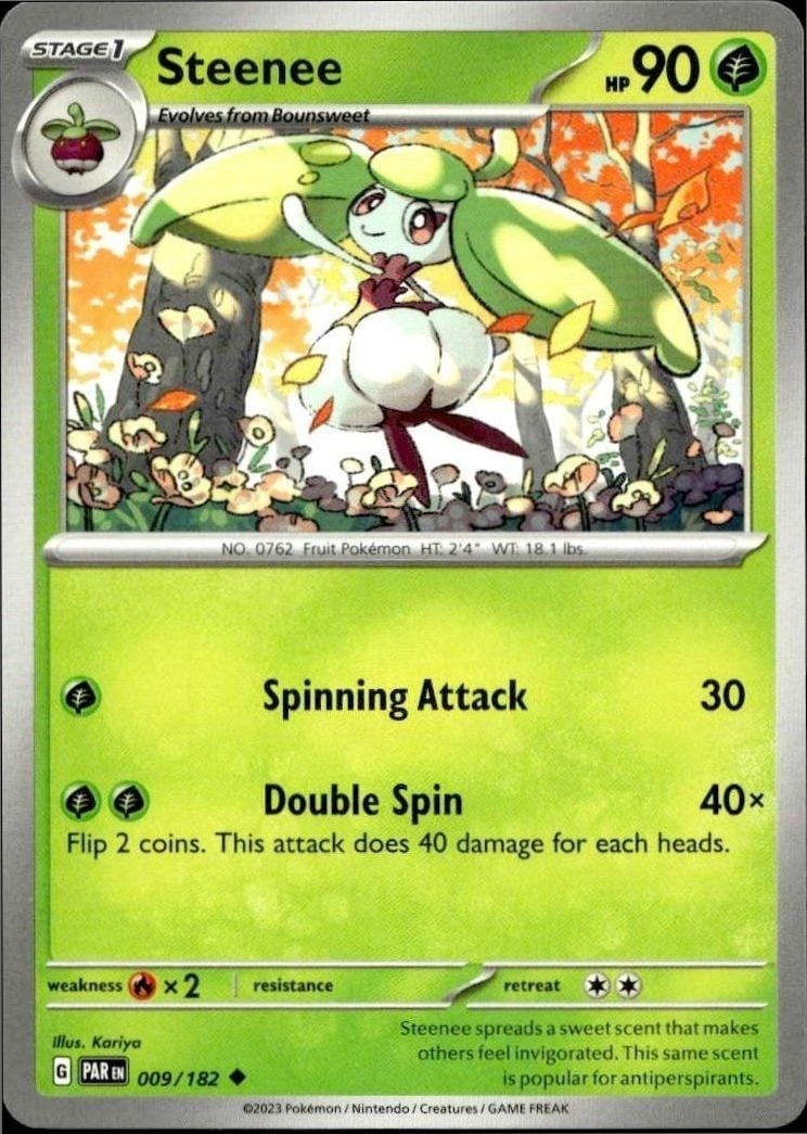 Steenee 2023 Pokémon Paradox Rift #009/182 Pokémon Card - Front 2023 Pokémon Paradox Rift Steenee #009/182 Pokémon card front
