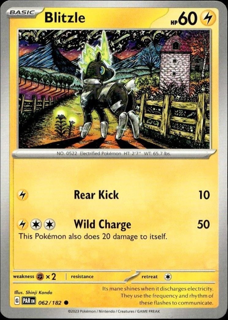 Blitzle 2023 Pokémon Paradox Rift #062/182 Pokémon Card - Front 2023 Pokémon Paradox Rift Blitzle #062/182 Pokémon card front