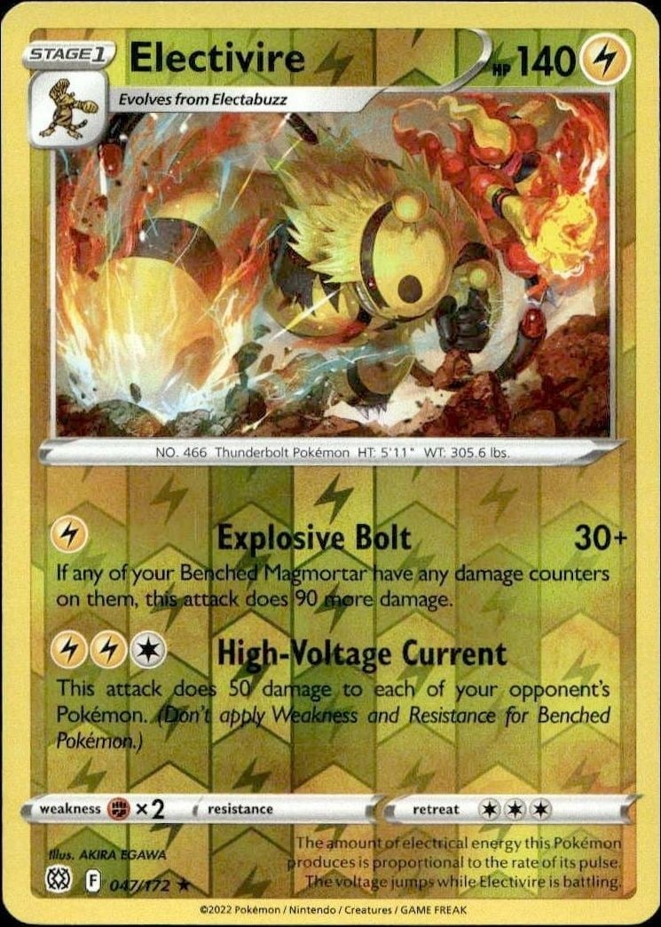 2022 Pokémon Brilliant Stars Electivire #047/172 trading card