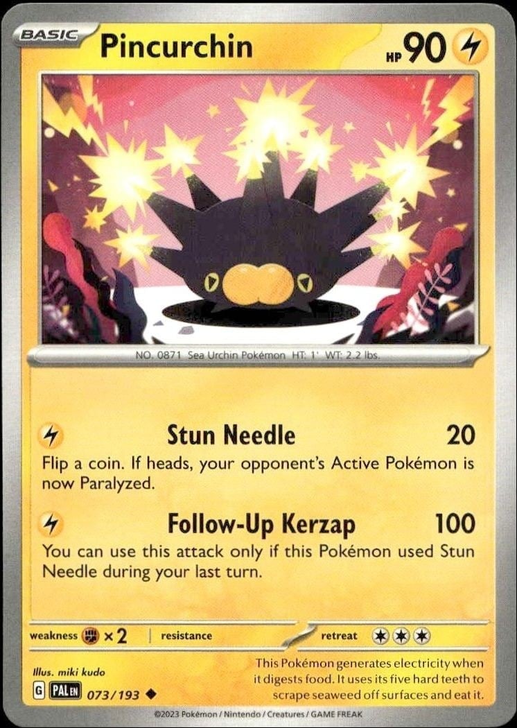 Pincurchin 2023 Pokémon Paldea Evolved #073/193 Pokémon Card - Front 2023 Pokémon Paldea Evolved Pincurchin #073/193 Pokémon card front