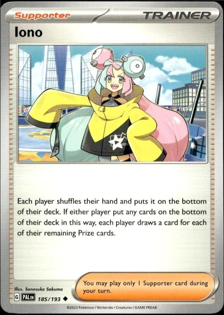 Iono 2023 Pokémon Paldea Evolved #185/193 Pokémon Card - Front 2023 Pokémon Paldea Evolved Iono #185/193 Pokémon card front