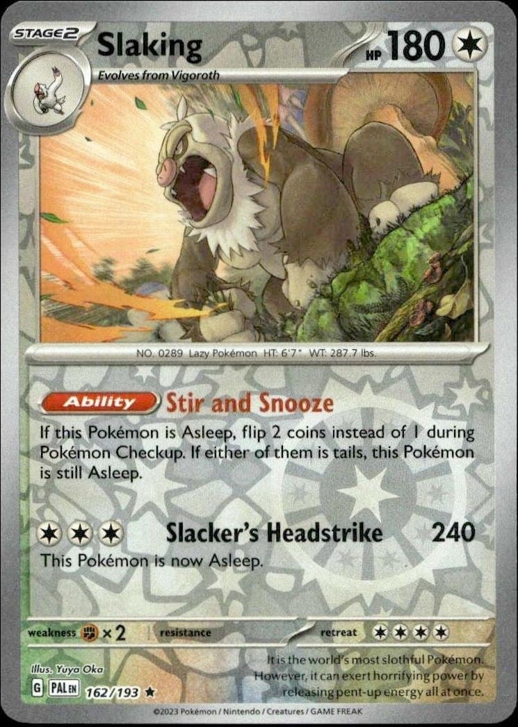 Slaking 2023 Pokémon Paldea Evolved #162/193 Pokémon Card - Front 2023 Pokémon Paldea Evolved Slaking #162/193 Pokémon card front