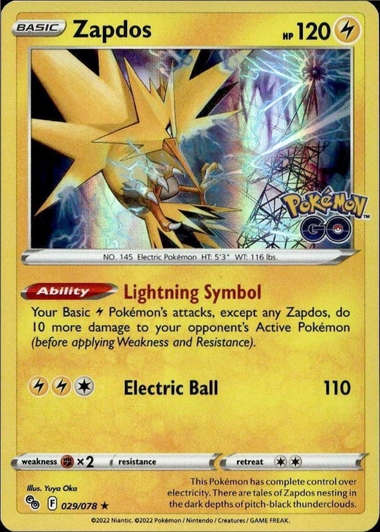 2000 Pokémon Go Zapdos #029/078 trading card