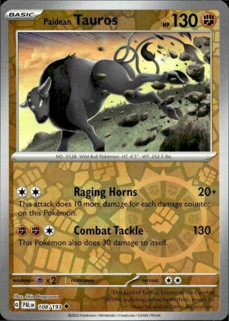 Paldean Tauros 2023 Pokémon Paldea Evolved #108/193 Pokémon Card - Front 2023 Pokémon Paldea Evolved Paldean Tauros #108/193 Pokémon card front