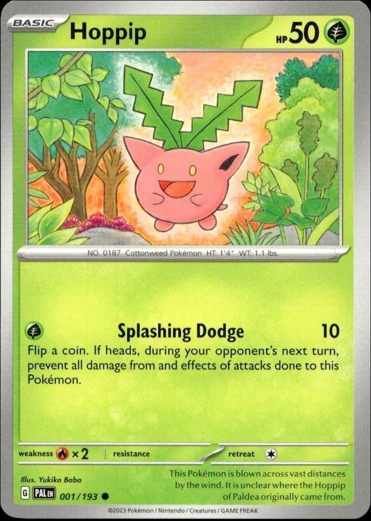 Hoppip 2023 Pokémon Paldea Evolved #001/193 Pokémon Card - Front 2023 Pokémon Paldea Evolved Hoppip #001/193 Pokémon card front