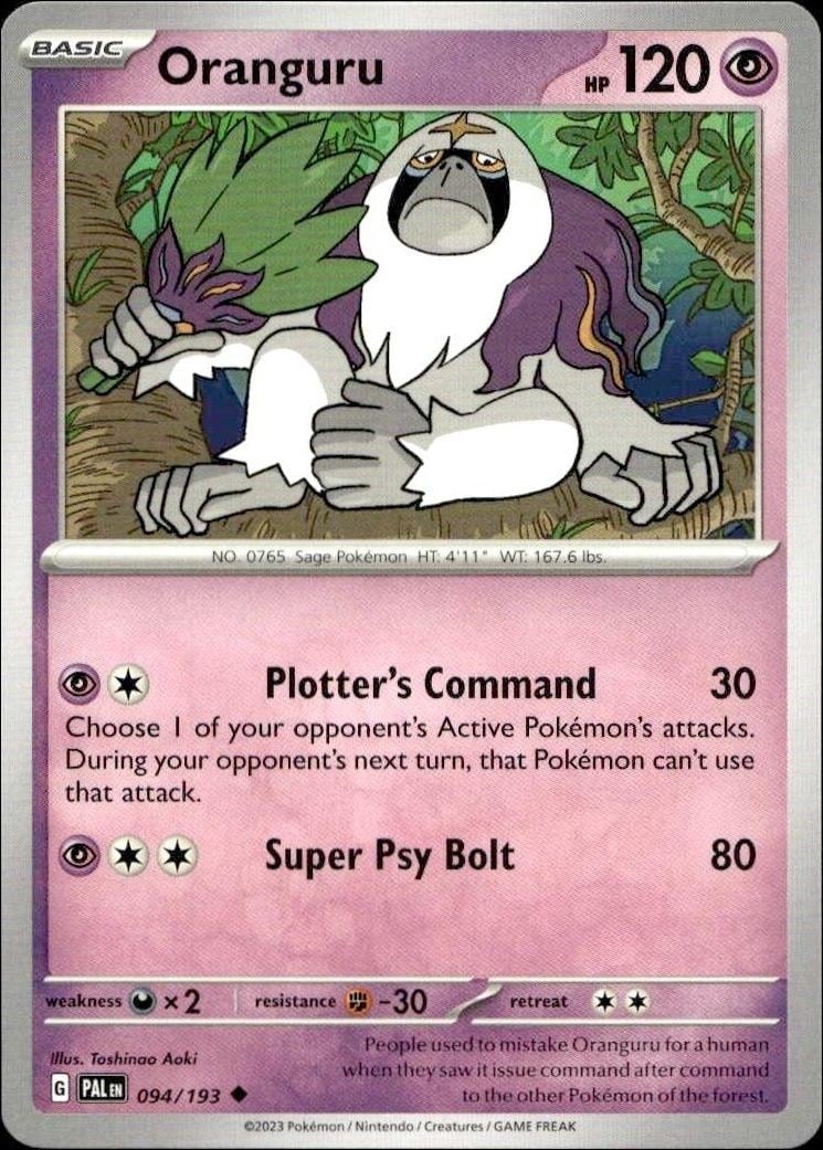 Oranguru 2023 Pokémon Paldea Evolved #094/193 Pokémon Card - Front 2023 Pokémon Paldea Evolved Oranguru #094/193 Pokémon card front