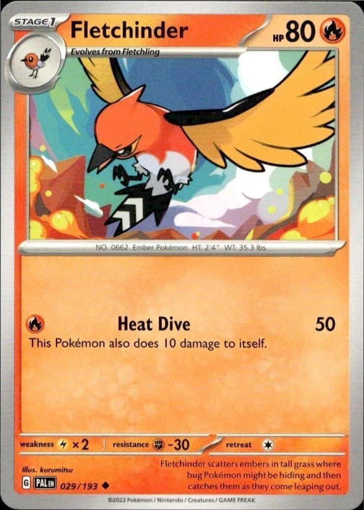 Fletchinder 2023 Pokémon Paldea Evolved #029/193 Pokémon Card - Front 2023 Pokémon Paldea Evolved Fletchinder #029/193 Pokémon card front