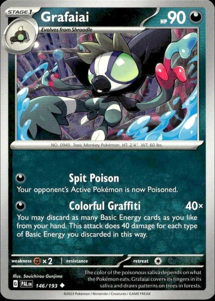 Grafaiai 2023 Pokémon Paldea Evolved #146/193 Pokémon Card - Front 2023 Pokémon Paldea Evolved Grafaiai #146/193 Pokémon card front