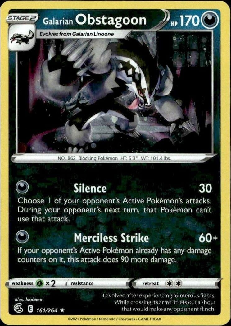 2021 Pokémon Fusion Strike Galarian Obstagoon #161/264 trading card