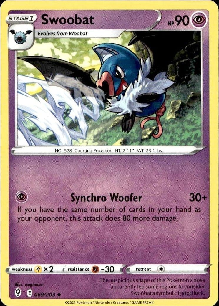 2021 Pokémon Evolving Skies Swoobat #069/203 trading card