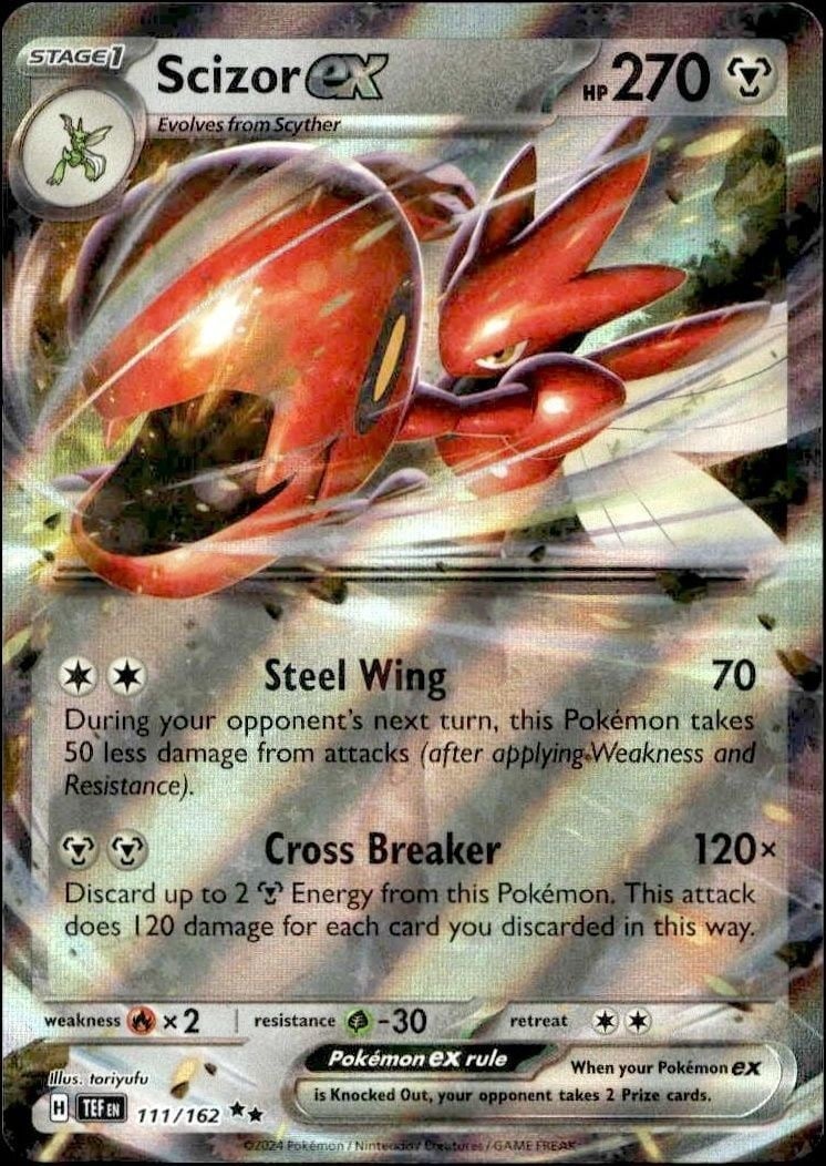 Scizor Ex 2024 Pokémon Temporal Forces #111/162 Pokémon Card - Front 2024 Pokémon Temporal Forces Scizor Ex #111/162 Pokémon card front