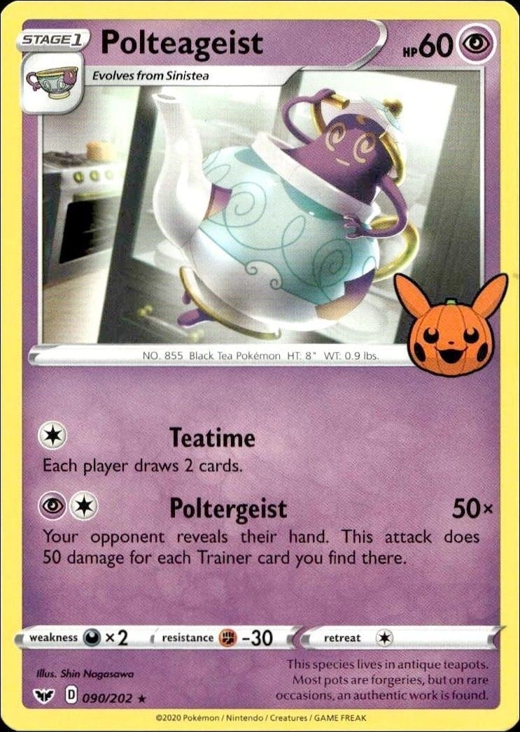 Polteageist 2023 Pokémon Sword & Shield #090/202 Pokémon Card - Front 2023 Pokémon Sword & Shield Polteageist #090/202 Pokémon card front